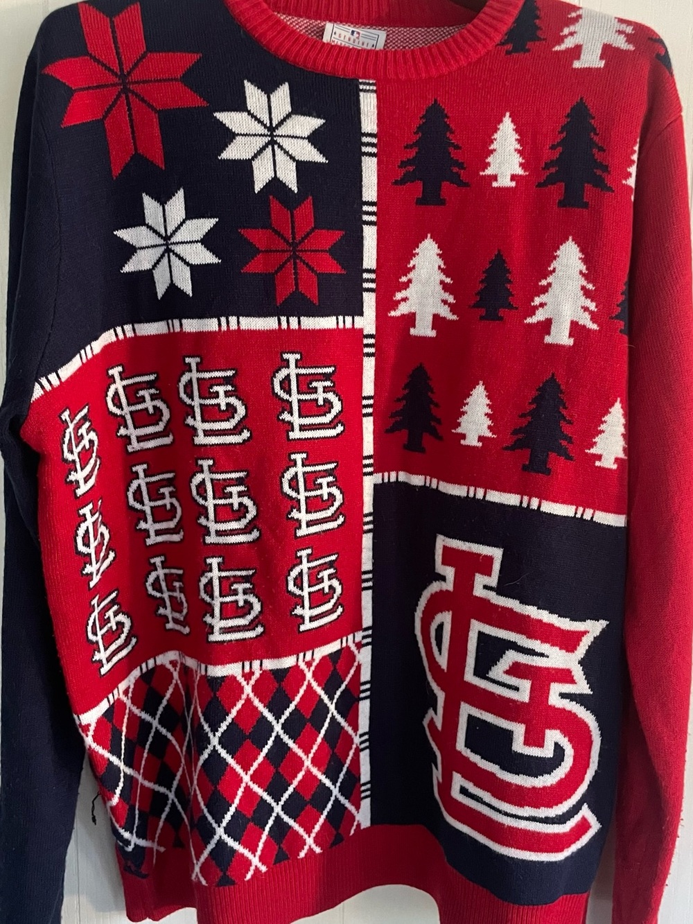 Genuine Merchandise Red and Navy St. Louis MLB Crewneck Holiday Sweater Size-XL